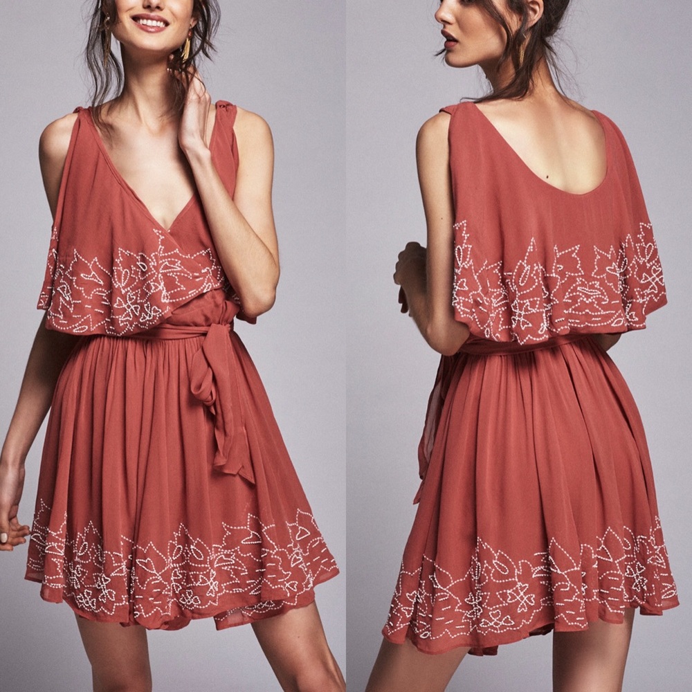 Free People Sylvia Dress Wrap Mini Dusty Mauve XS - Picture 1 of 8
